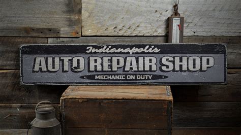 Auto Repair Shop Wood Sign Custom Car Location City Name Etsy