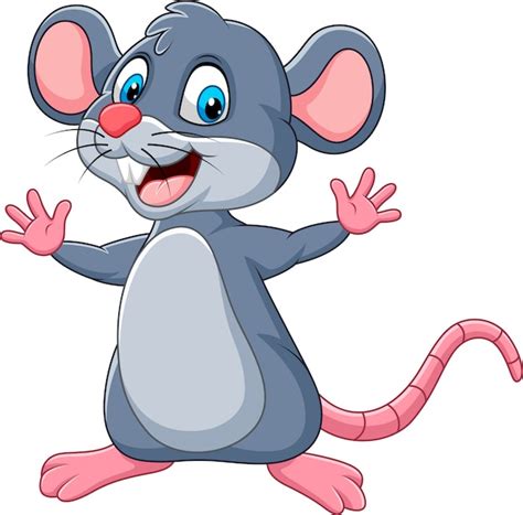 Мультфильм счастливая мышь машет Премиум векторы