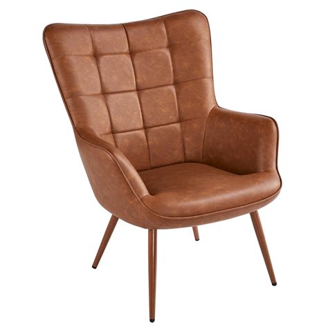 Easyfashion Contemporary Faux Leather Wingback Chair Wingback Armchair