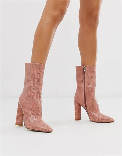 simmi london katarina blush croc block heeled calf boots asos