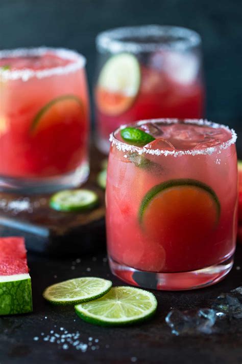 Refreshing Watermelon Margaritas Garnish With Lemon