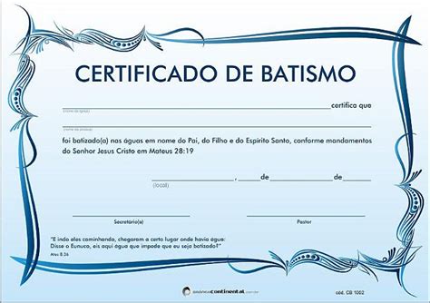 Certificado De Batismo Azul A4 Pct5 Unds Continental Store