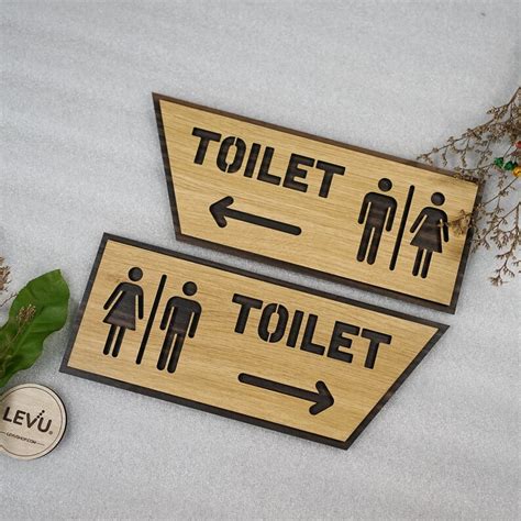 Wooden Toilet Door Sign Decor Restroom Sign Bathroom Signs Etsy