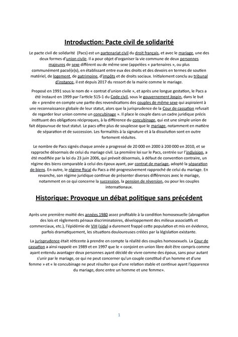 Cours N°6 Droit De La Famille Introduction Pacte Civil De Solidarité