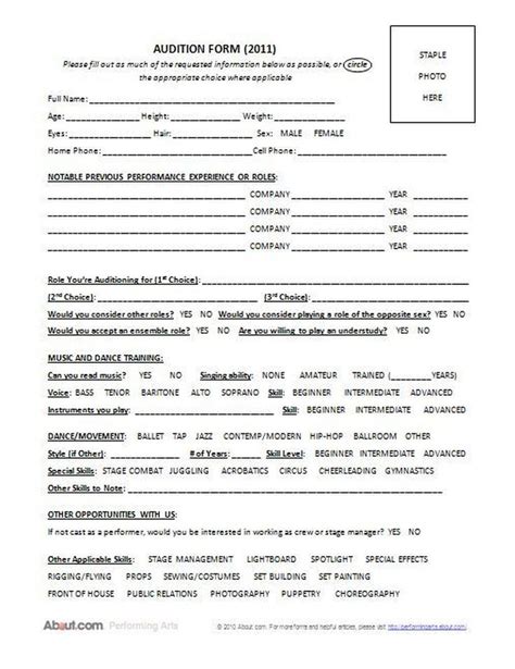 ultimate audition form   musical theatre