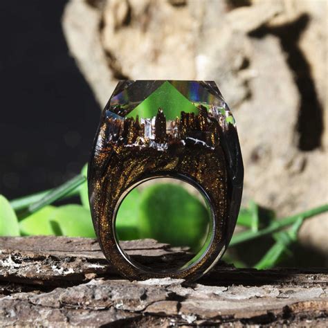 Night Wooden Resin Ring Eco Epoxy Jewelry Green Wood The Secret Of The Magical World In A Tiny