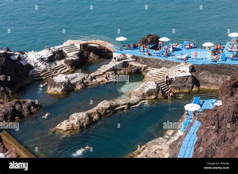 Portugal Madeira Island Funchal Natural Swimming Pool Stock Photo