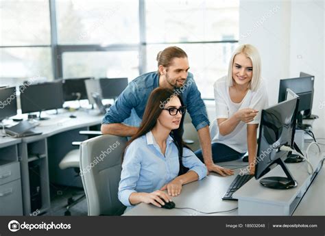 It Team Working In Office People Programming On Computer Stock Photo
