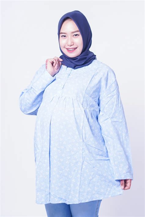 Mama Hamil Baju Atasan Ibu Hamil Kerja Muslim Jumbo Motif Sakura Pamela