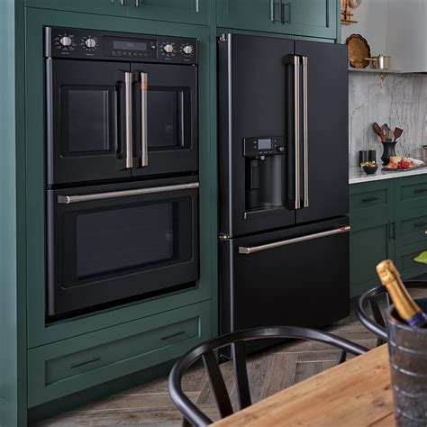 Green Kitchen Cabinets With Ge Cafe Matte Collection In Black With