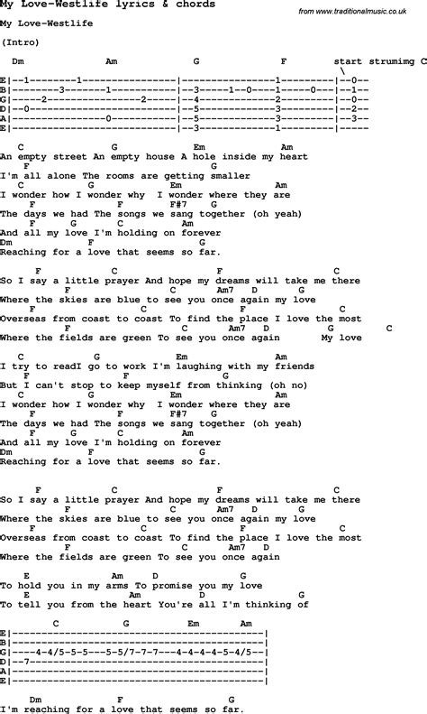 Love Song Lyrics For My Love Westlife With Chords