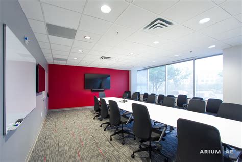 Conference Room In An Office Space Red Accent Wall With Matching