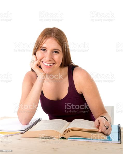 Young Beautiful College Student Girl Studying Happy Confident And