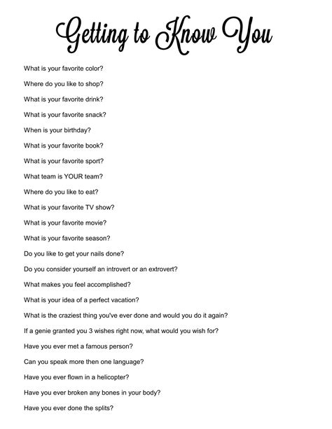 Pin By Lisa A Meyer On Fun In 2021 Questions To Get To Know Someone