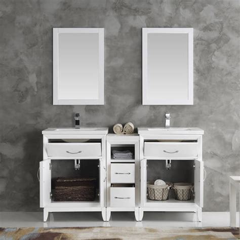 This classic vanity features traditional lines with a sophisticated feel. Fresca Cambridge 60" White Double Sink Traditional ...