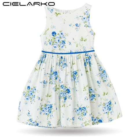 Cielarko Summer Girls Dress 2018 Flower Print Cotton Dresses Sleeveless