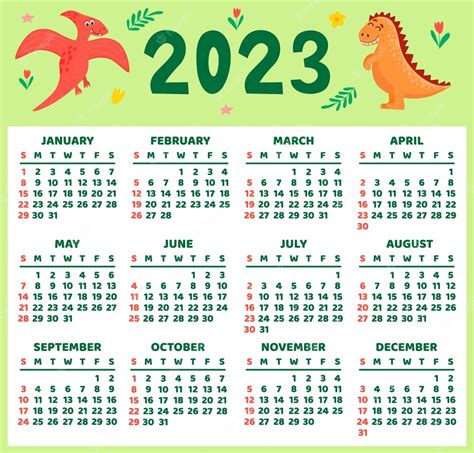 Plantilla De Calendario Infantil Para El Año 2023 Diseño Brillante Con