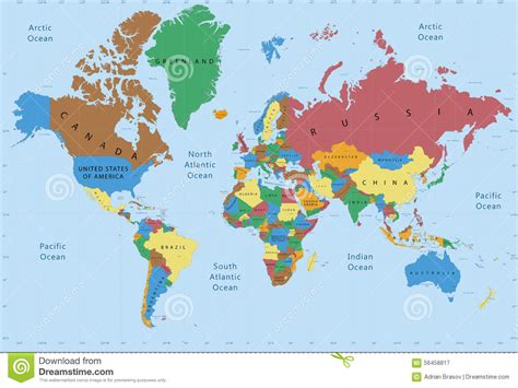 World Map Political Detailed Stock Photo Image 56458817