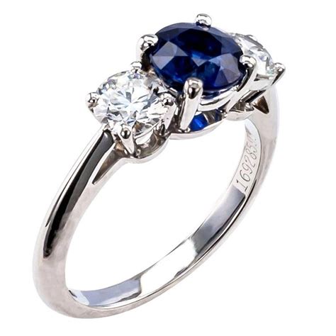 Tiffany And Co Sapphire Diamond Three Stone Platinum Ring At 1stdibs