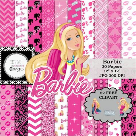 Barbie Digital Paper Pack 30 Papers 52 Clipart Printable Paper