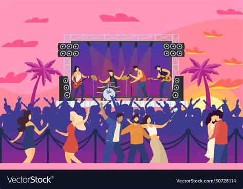 Music Festival People Dancing At Concert Vector Image