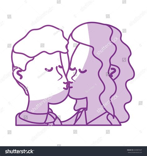 Silhouette Cute Couple Kissing Romantic Scene 스톡 벡터로열티 프리 644987647