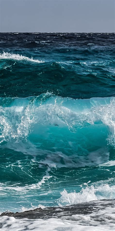 Download Blue Sea Wave Shore Water 1080x2160 Wallpaper Honor 7x