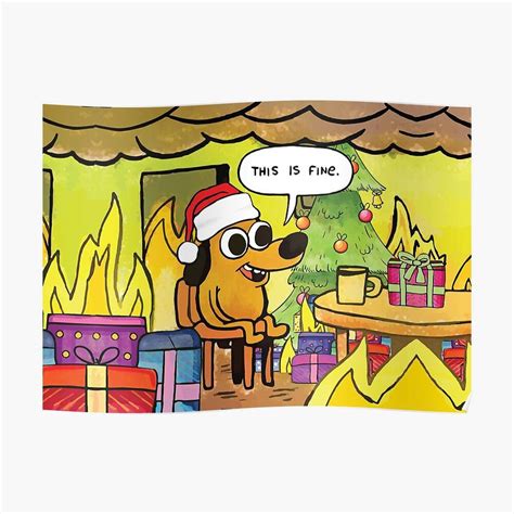 This Is Fine Fan Art Parody Meme Quote With Dog Drinking Coffee Cup In