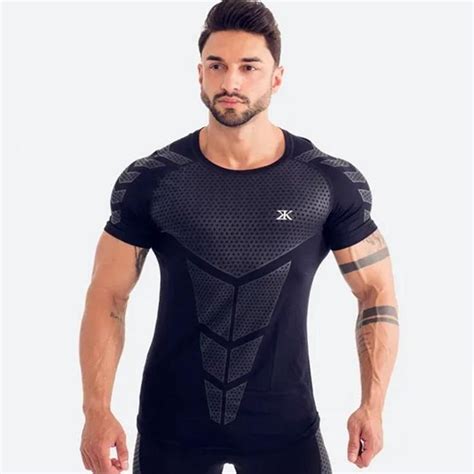 new men fitness bodybuilding skinny t shirt short sleeve compression quick dry shirts male