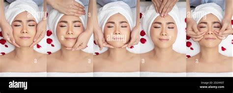 Set Of Young And Beautiful Asian Woman In Massage Spa Salon Traditional Oriental Therapy And