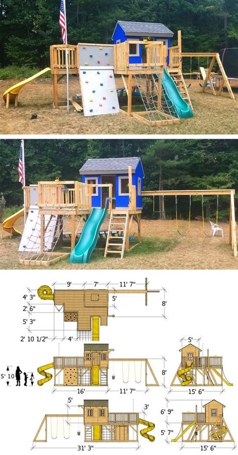 Download⬇a plan and start building this weekend! Playground Playhouse Plan (2‑Sizes) | Backyard playground ...