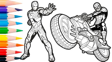 Iron Man Spider Man Motorcycle Coloring Pages Spiderman Coloring