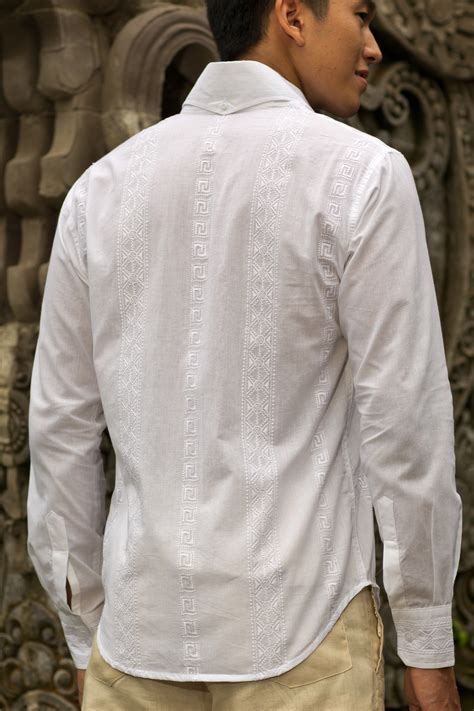 Mens Cotton White Long Sleeve Textured Panel Shirt Beach Wedding