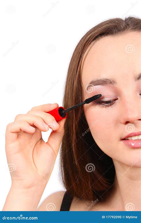 Young Beautiful Girl Applying Mascara Stock Photo Image Of Brunette