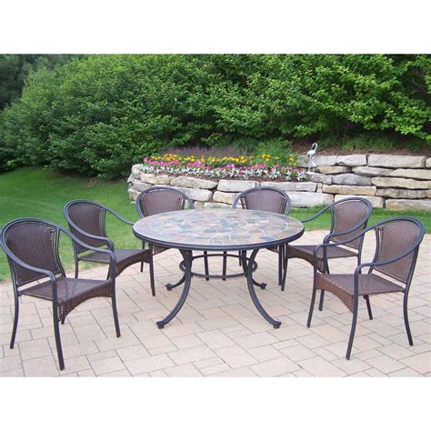 Oakland Living Stone Art All Weather Wicker Patio Dining Set Seats 6