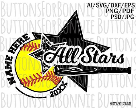 All Stars Svg Softball Svg Softball Template Emblem Etsy Softball