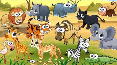 Learn Wild Animals Names And Sounds With Cartoon Characters For Kids
