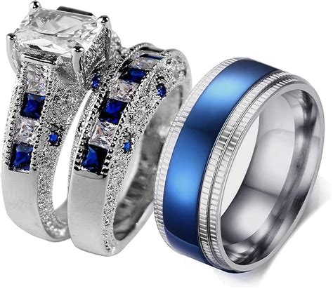 Gy Jewelry 3pc His And Hers Wedding Ring Sets Couples Rings Womens White Gold