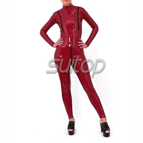 Suitop Nature Latex Catsuit With Back Zip To Lower Abdomens With Breast
