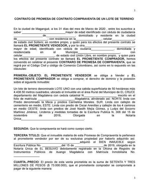Contrato DE Promesa DE Compraventa Modelo 1 CONTRATO DE PROMESA DE