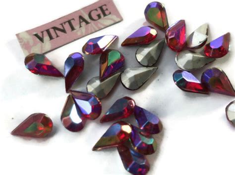 Vintage 10x6mm Pear Shape Rhinestones Ruby Aurora Teardrop Etsy