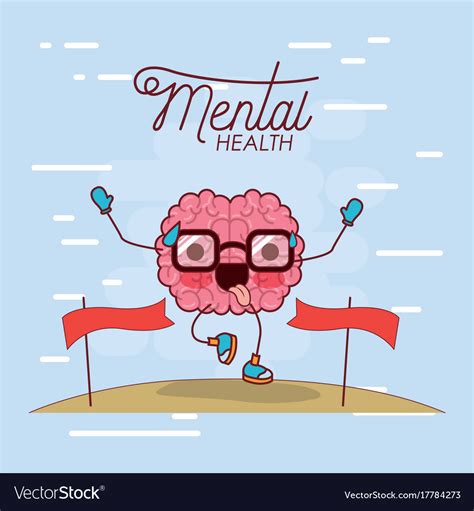 Mental Health Poster Brain Cartoon With Glasses Vector Image