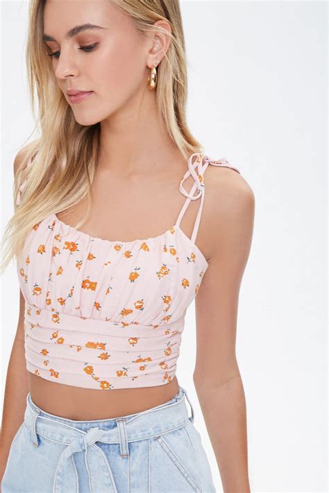 Floral Tie Strap Cropped Cami Forever Trendy Tops Cropped Cami Fashion Inspo Outfits