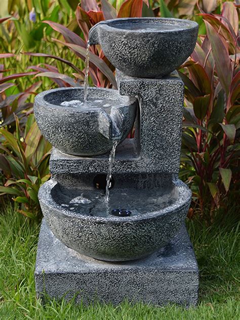 Look at all the pictures of outdoor this is definitely one of the more flexible small backyard water feature ideas. flexible as in a larger one for the backyard and a smaller one for. Granite Cascading Bowls Water Feature - WaterFeatures.com