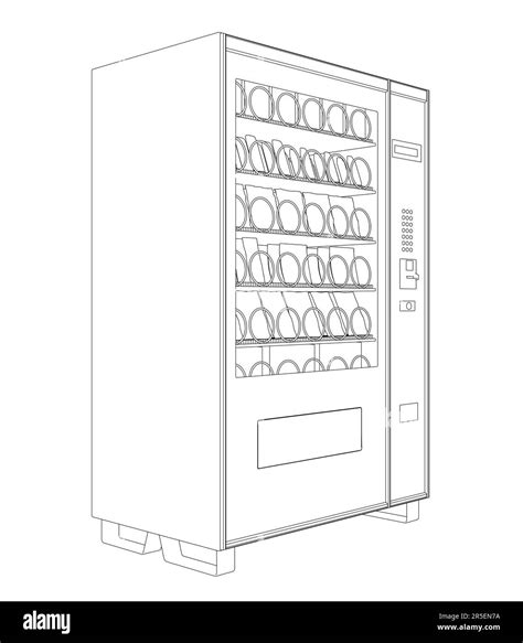 Outline Of A Vending Snack Machine From Black Lines Isolated On A White