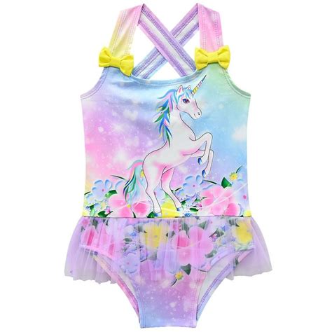 Unicorn Swimwear Kids Ruffles Stripe Mesh Bathing Suit For Girls In
