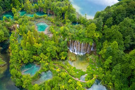 Aerial View Of The Plitvice Lakes National Park Croatia Stock Photo