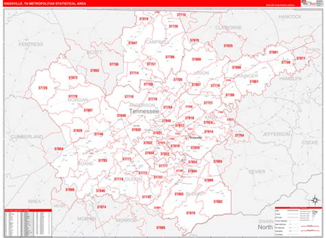 Knoxville Tn Metro Area Wall Map Red Line Style By Marketmaps Mapsales