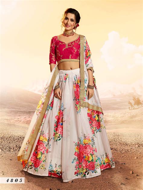 Premium Off White Organza Floral Printed Boutique Designer Lehenga Choli By Indianlehengashop On