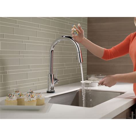 We selected the delta touch technology kitchen faucet as the top of the list. Delta Trinsic® Single Handle Deck Mounted Kitchen Faucet ...